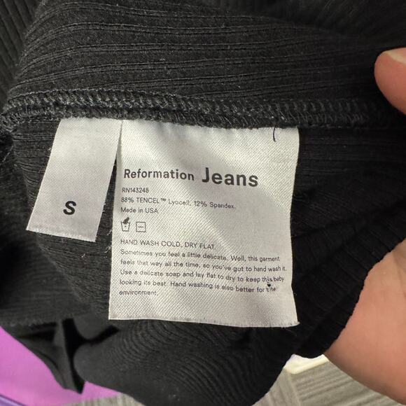 Reformation Jeans Black Ribbed T Shirt Dress Size Small Sustainable Stretch - Picture 8 of 9